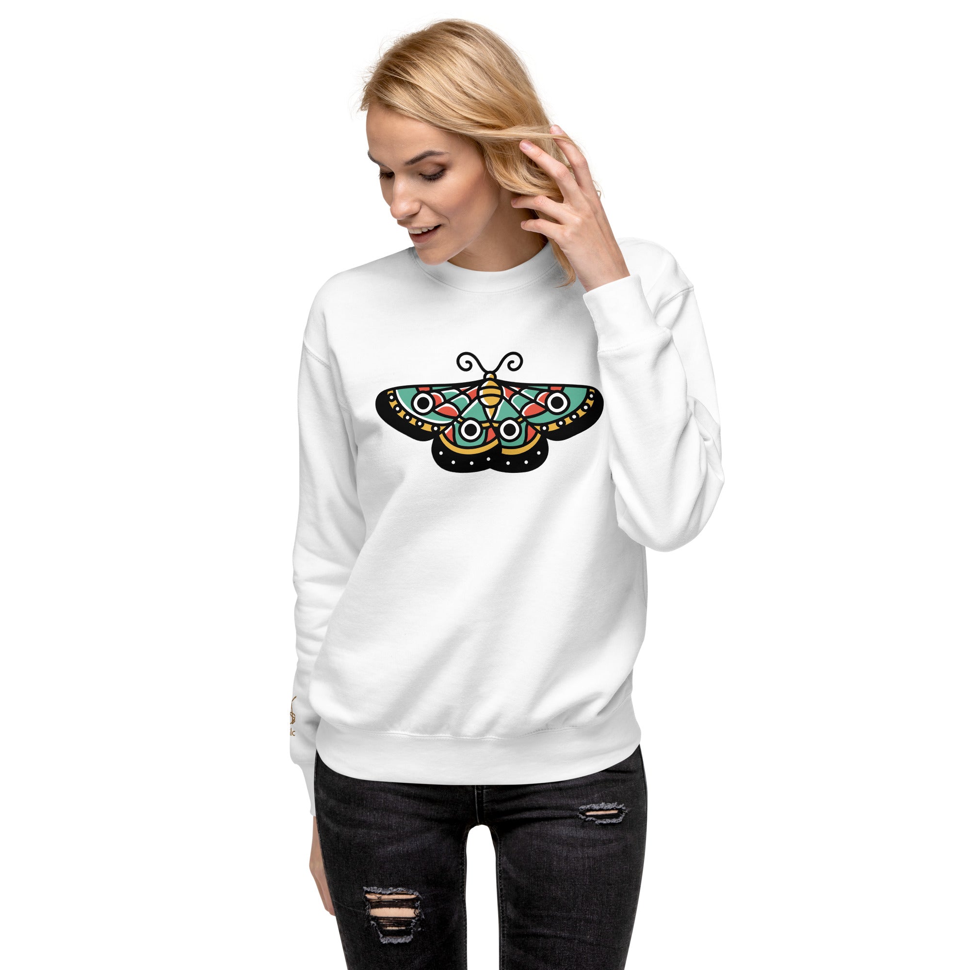 Premium-Sweatshirt mit Schmetterlings-Print und Logo am Handgelenk