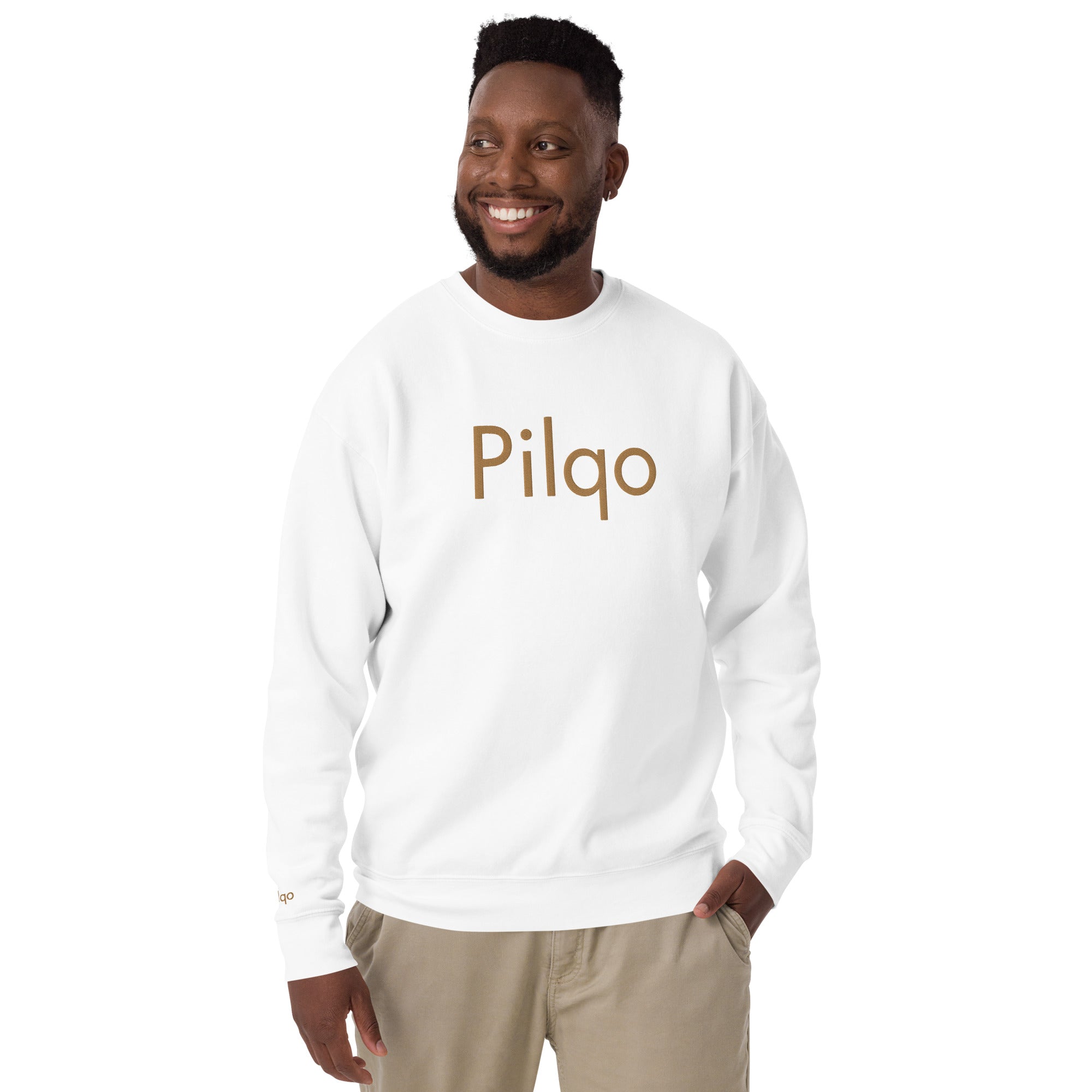 Premium Sweatshirt with embroidery old gold text and logo wrist