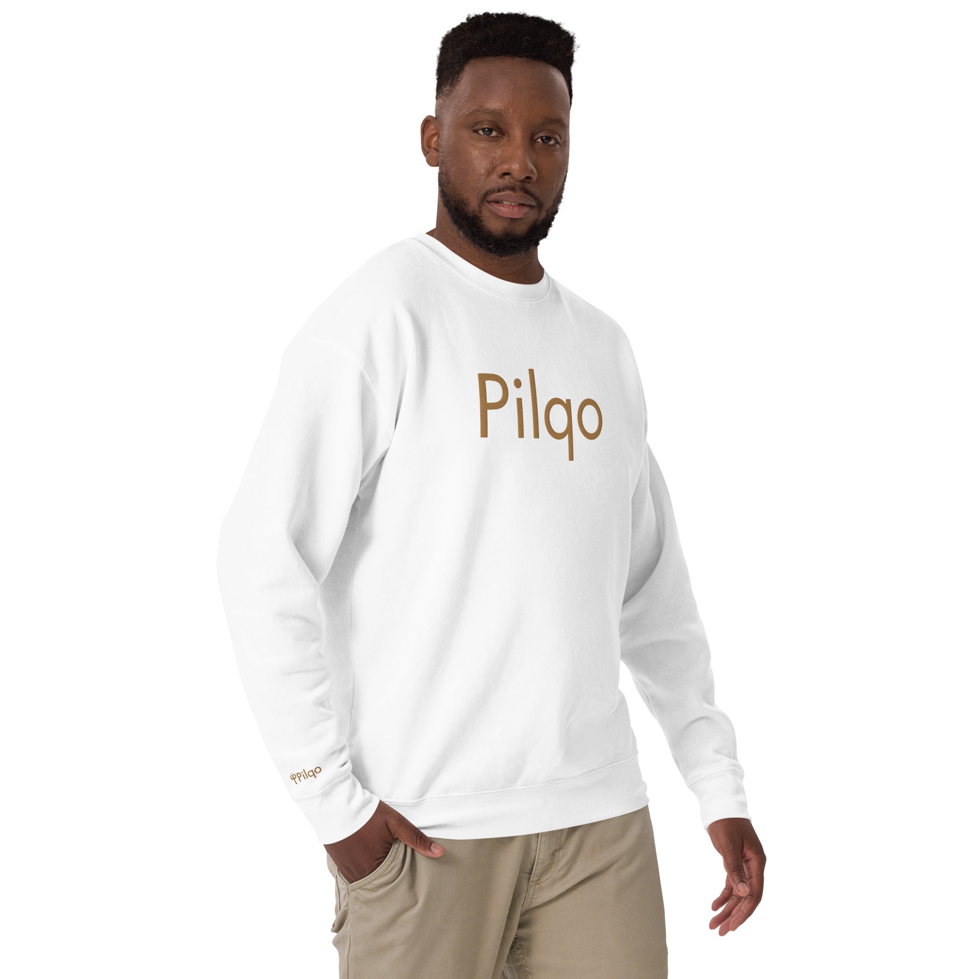 Premium Sweatshirt with embroidery old gold text and logo wrist