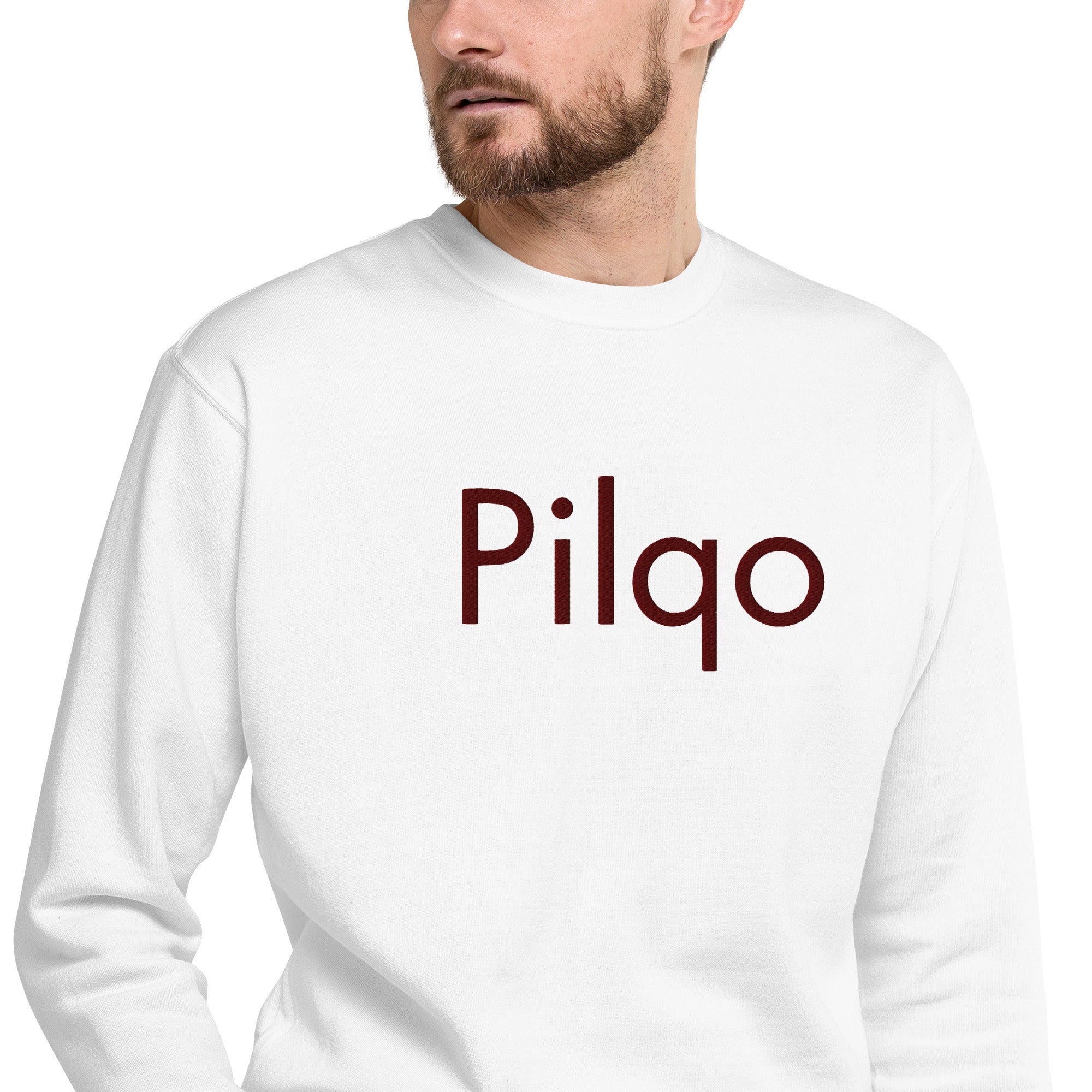 Premium-Sweatshirt mit kastanienbraunem gesticktem Text und Logo am Handgelenk