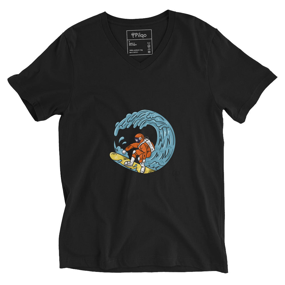 Unisex V-neck T-shirt with a serfer graphic