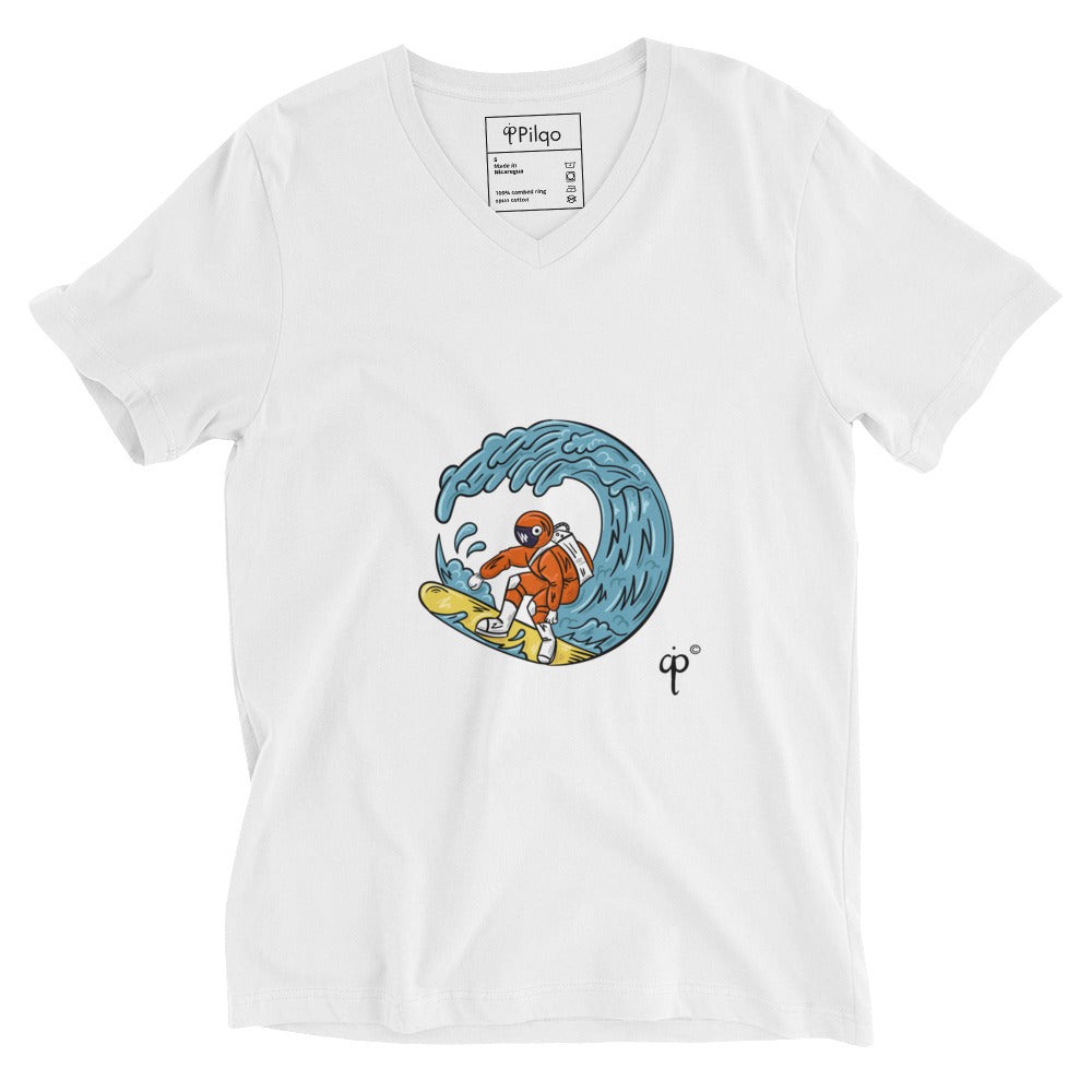 Unisex V-neck T-shirt with a serfer graphic