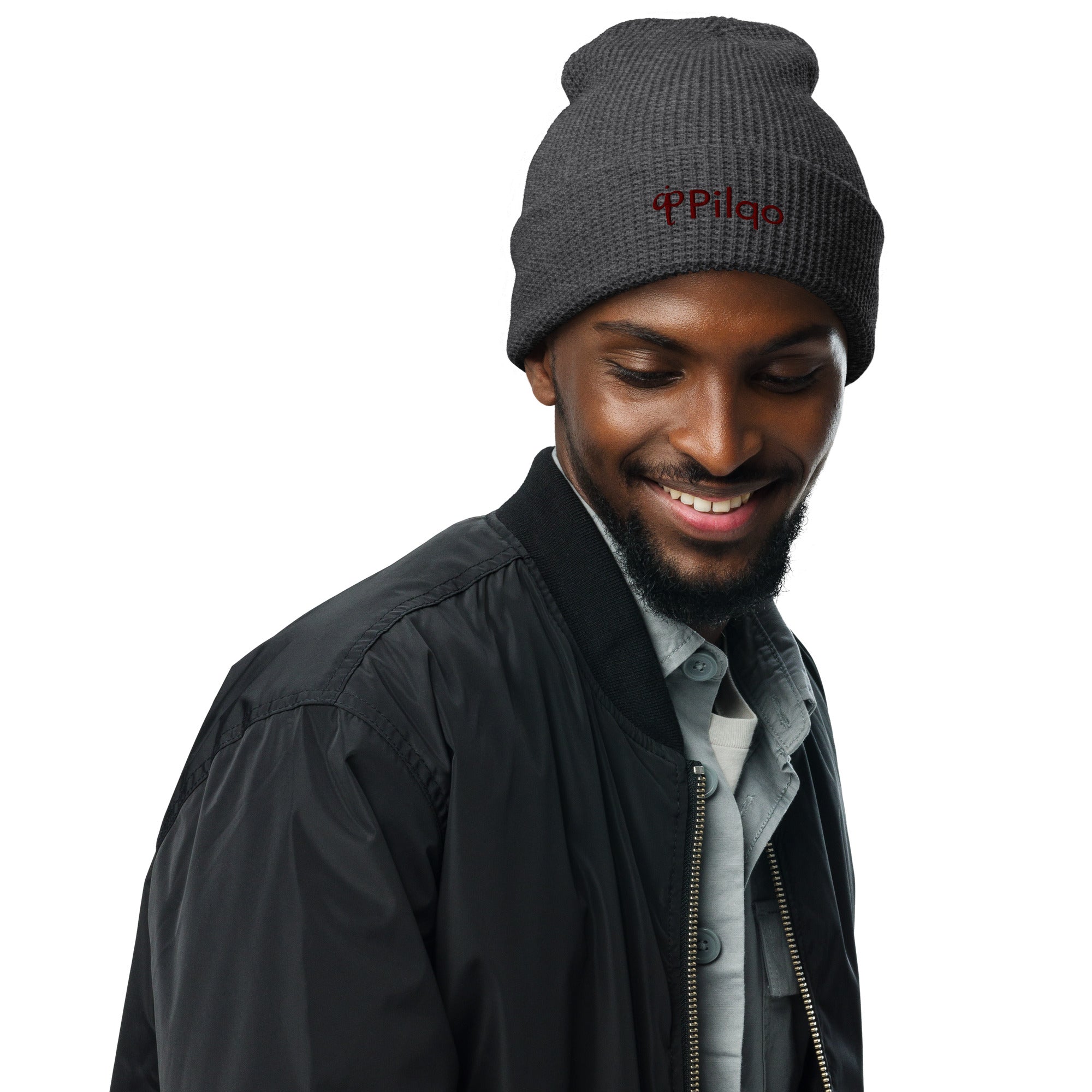 Waffle beanie with maroon 3D logo