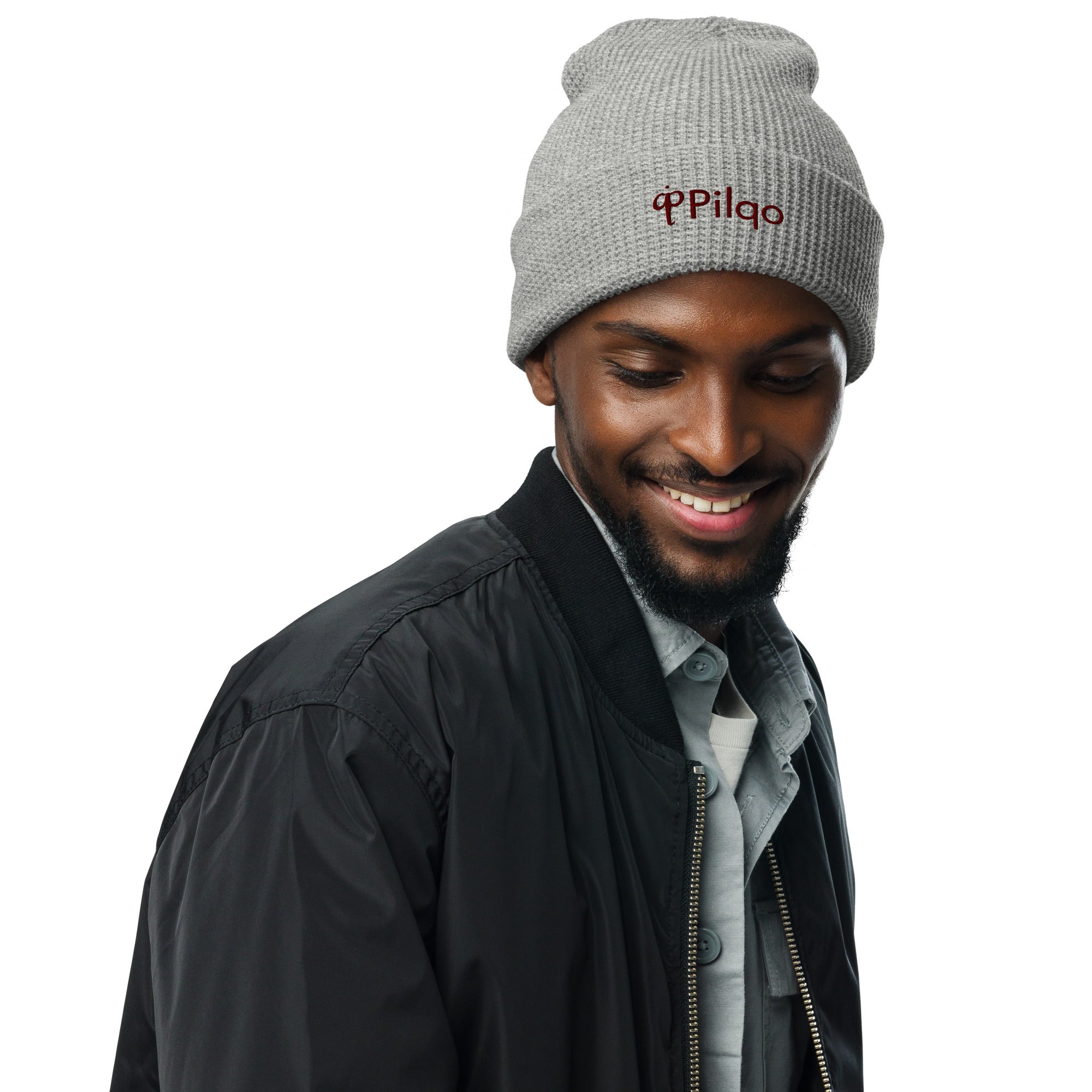 Waffle beanie with maroon logo